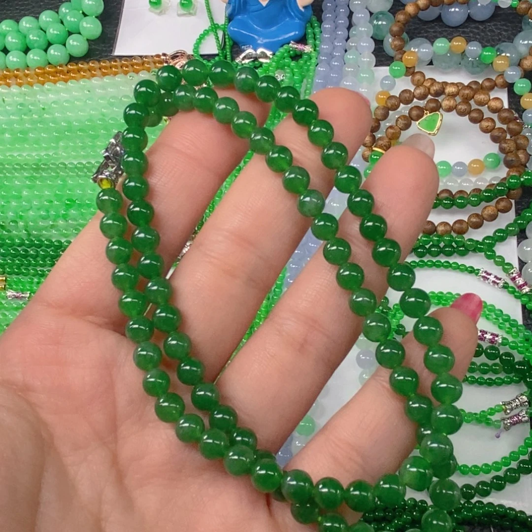 颈饰未镶嵌翡翠缅甸天然翡翠冰种浓阳绿锁骨链6