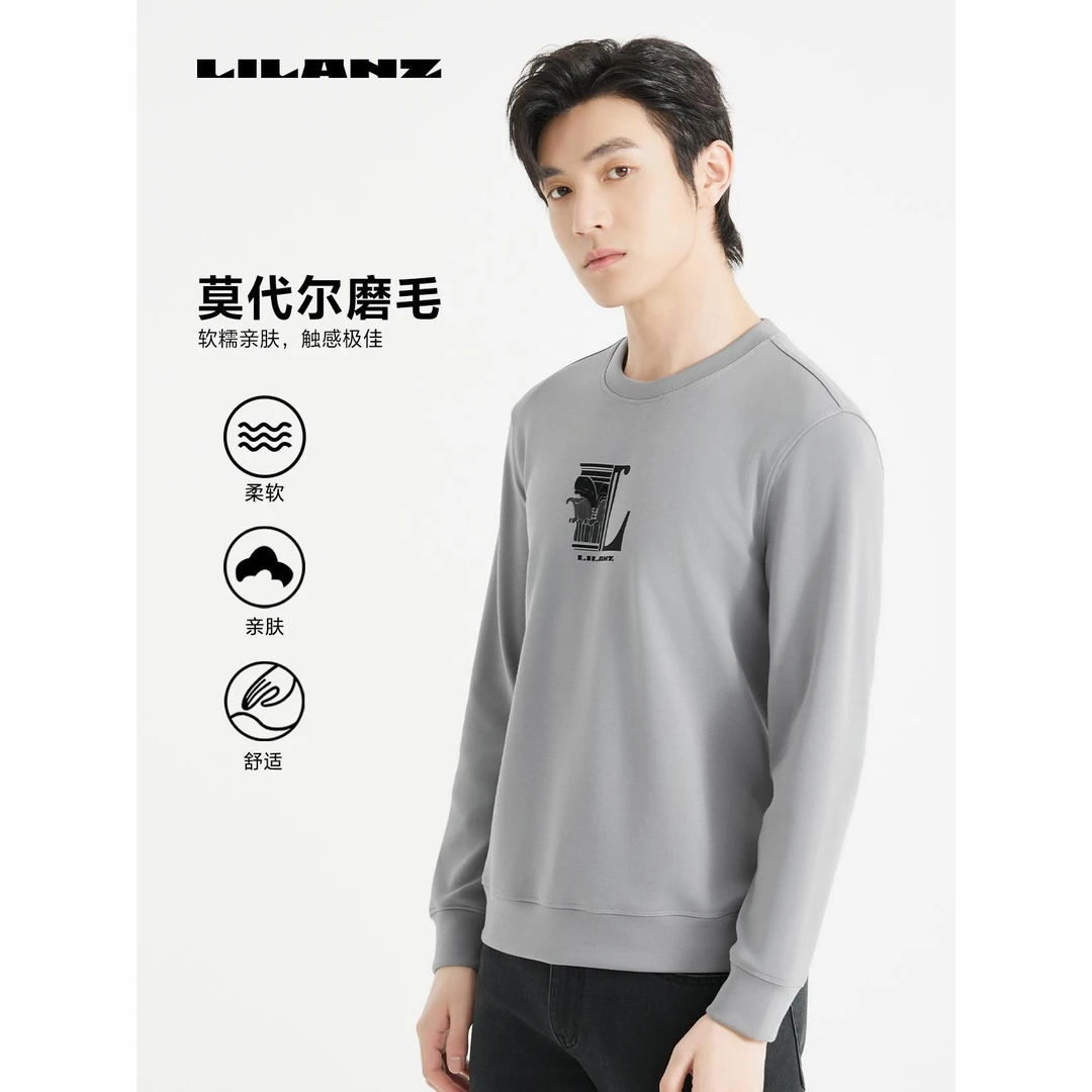 利郎秋季IP联名长袖卫衣T恤（雕塑）莫代尔亲肤磨毛-中灰24QTX6121Y