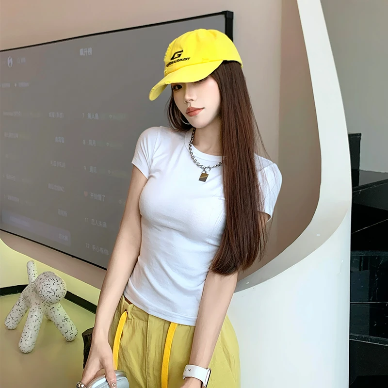 2025年新款夏季短款设计感修身显瘦圆领短袖T恤上衣女DMJ-S54358