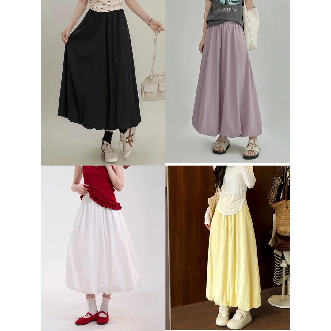 微胖大码花苞裙女装夏季新款梨形身材显瘦蓬蓬半身A字裙小众5418