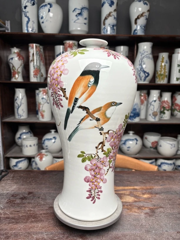 景德镇陶瓷花鸟梅瓶高度43.5 宽度23