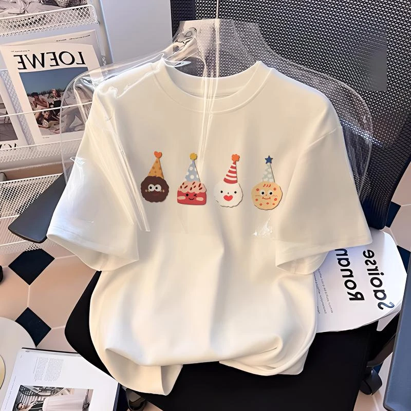 女童夏装纯棉短袖T恤女孩卡通印花洋气韩版半袖小众设计感上衣ins