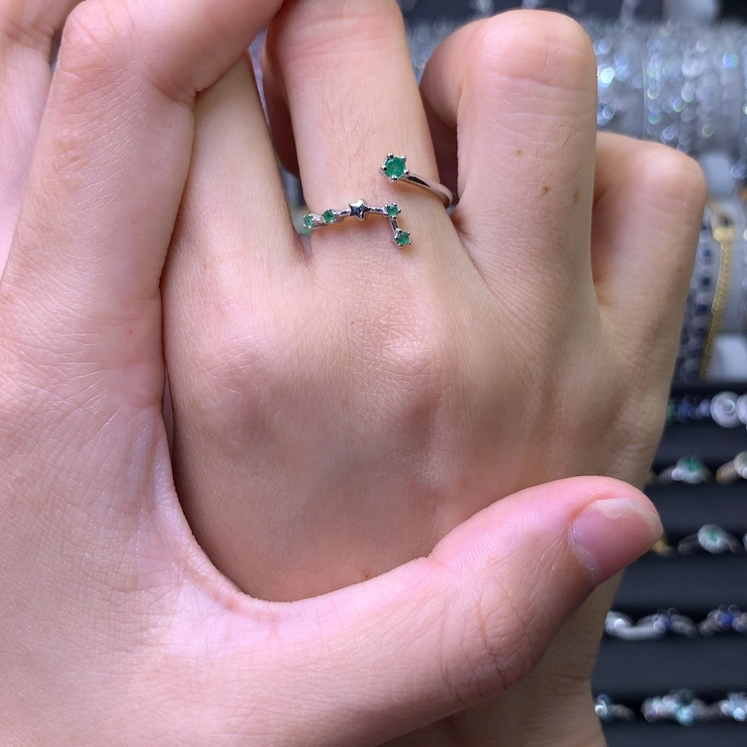 祖母绿戒指银S925镶嵌