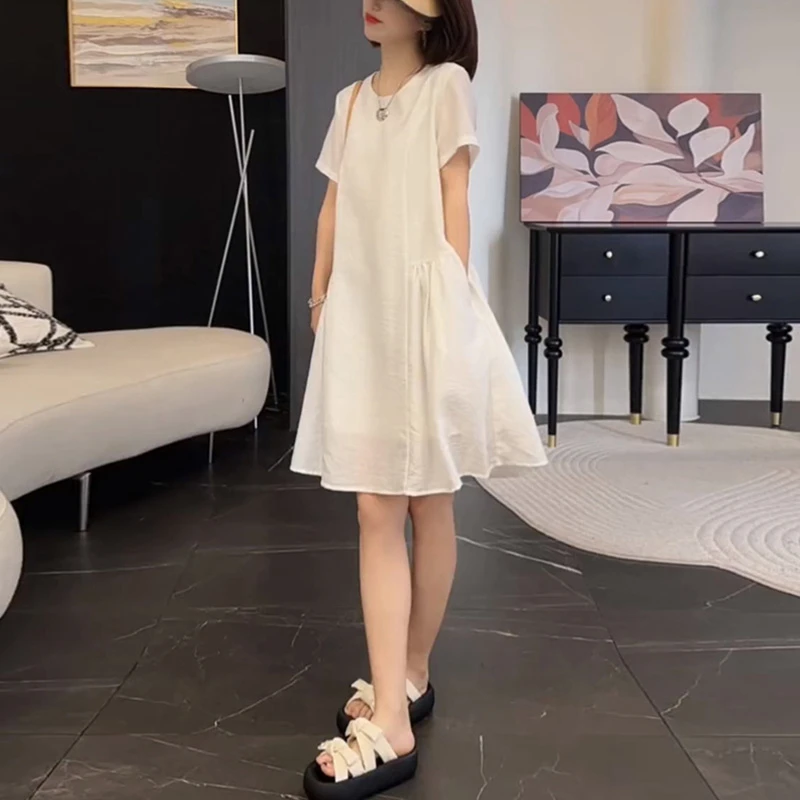 法式白色设计感短袖衬衫连衣裙女士夏季新款休闲时尚减龄收腰裙子