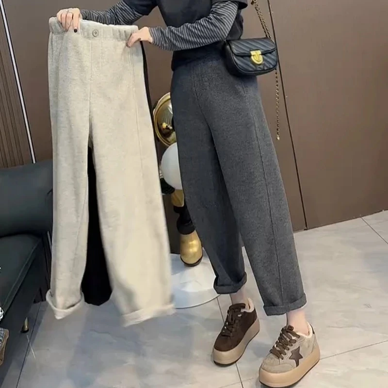 秋冬季新款大码百搭显瘦洋气九分裤休闲裤女时尚毛呢裤哈伦老爹裤