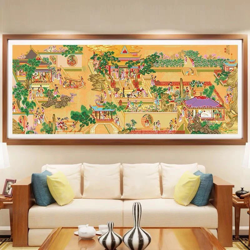 【艳儿】汉宫春晓图十字绣中格三股绣人物水墨重彩明代收藏