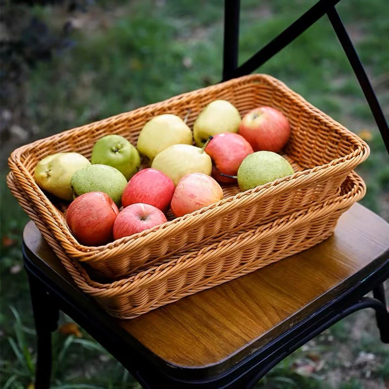 MC22仿藤手工编织长方形桌面收纳筐面包筐零食筐(拍一发二)