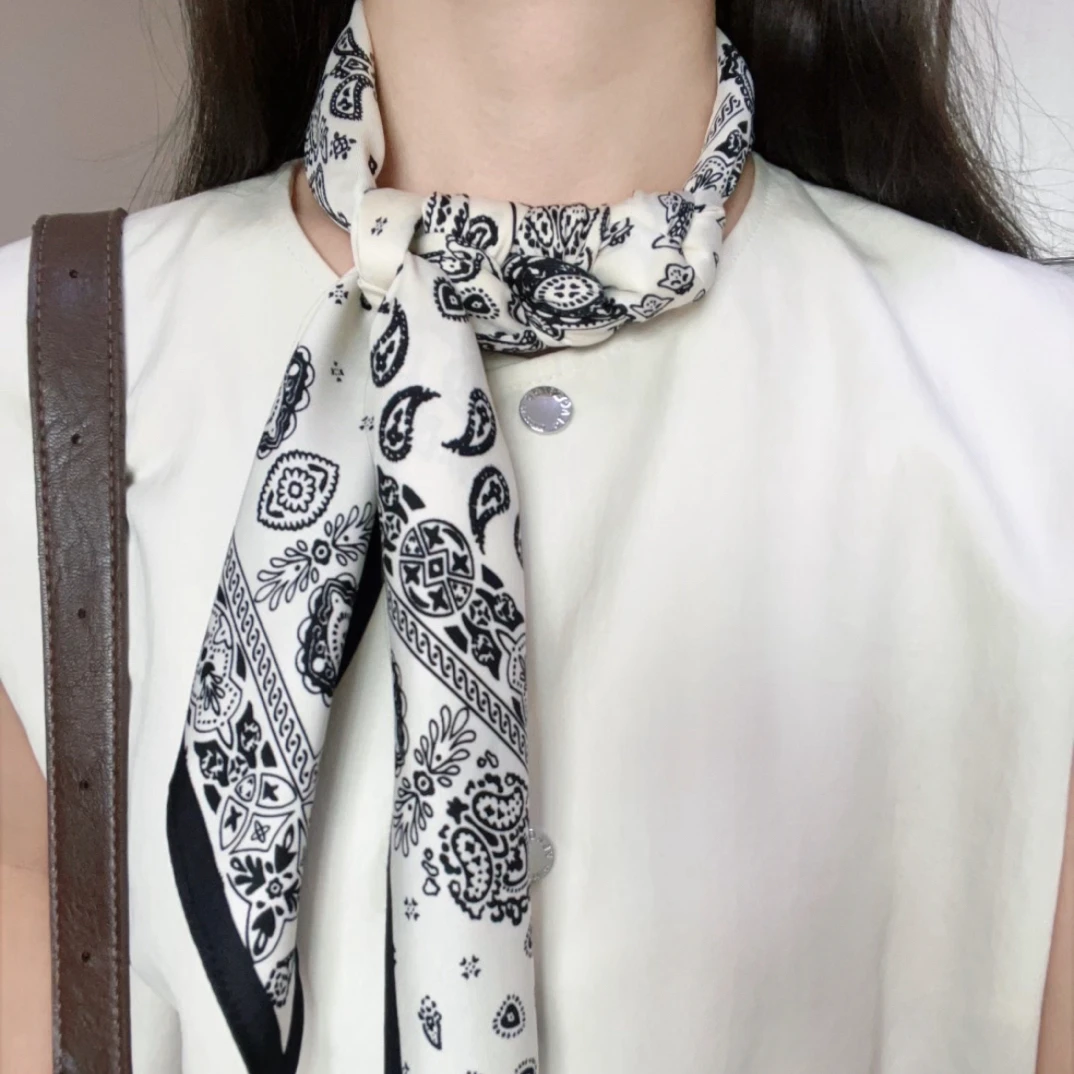 时尚穿搭三角巾头巾斜纹丝巾披肩复古文艺腰果印花丝巾女腰封装饰