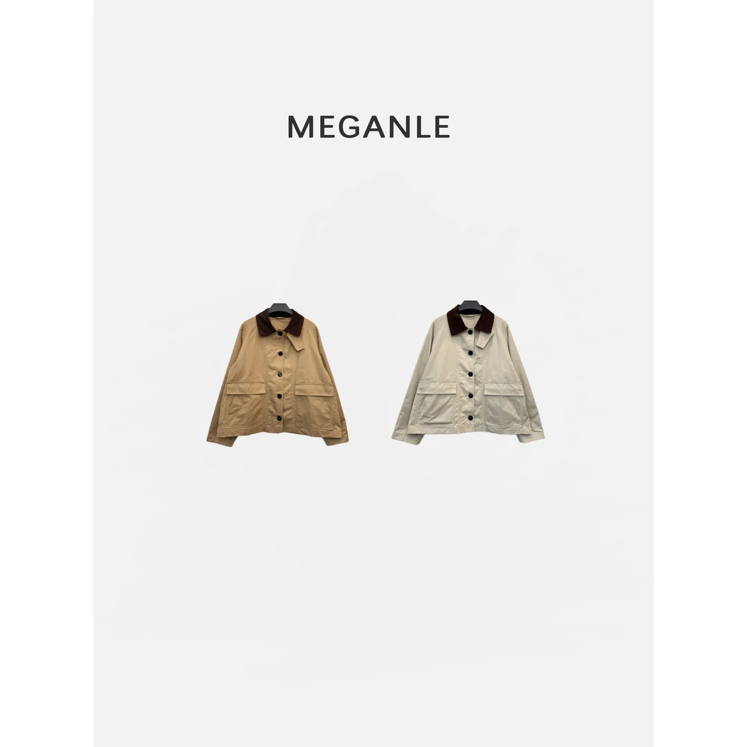 【收藏家】MEGANLE 复古休闲撞色领拼接简约廓形风衣外套2025187