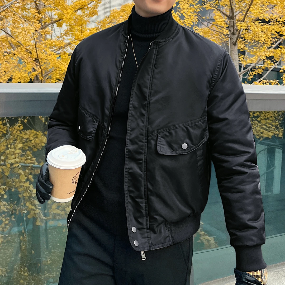 军绿色飞行员夹克短款潮流休闲冬季外套男秋冬加厚保暖棒球领工装