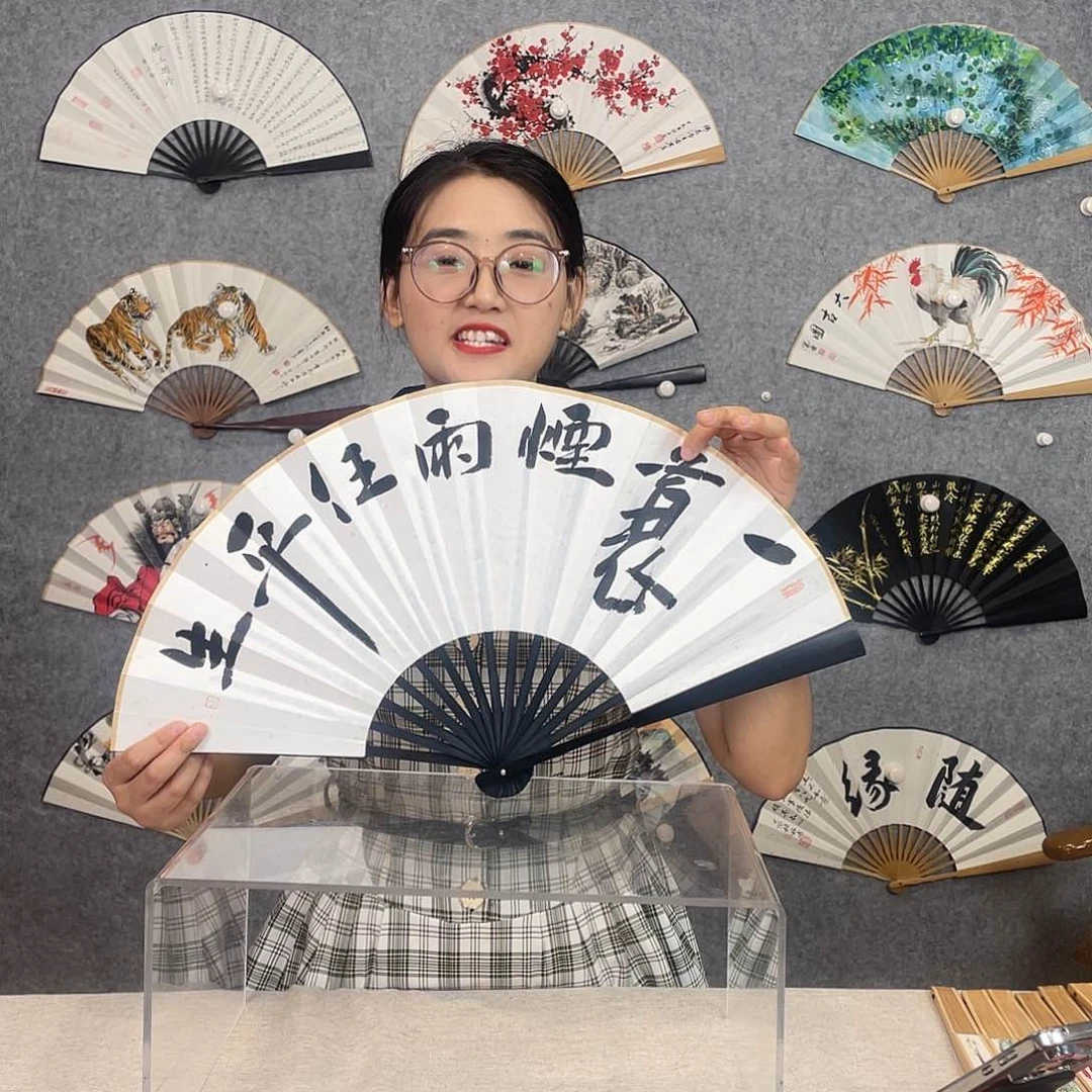 国画10寸-仿乌木福利折扇（默认粘好）