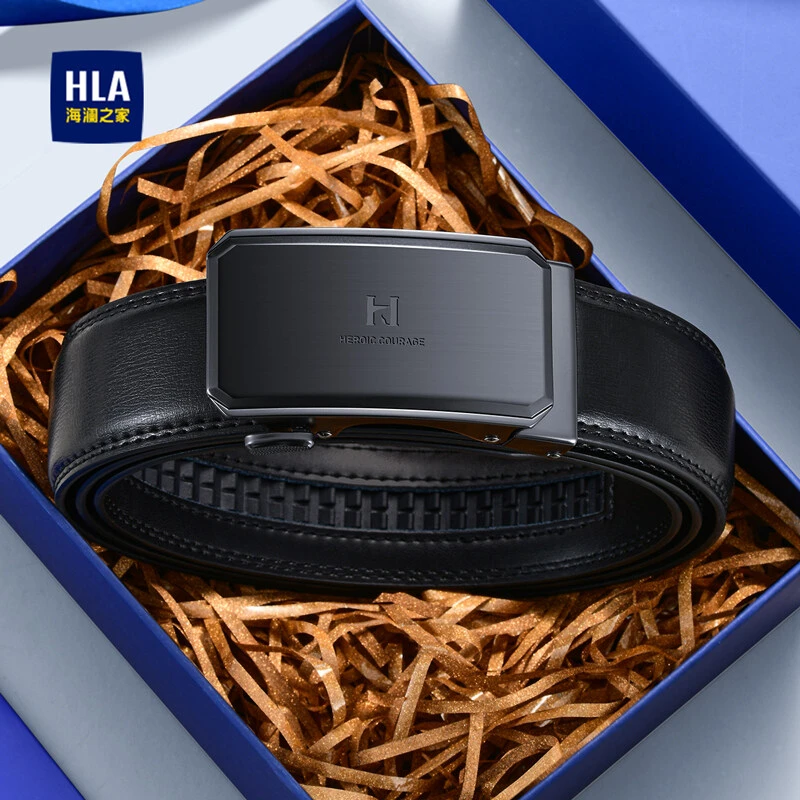 HLA/海澜之家自动扣男士皮带年轻人真皮西装商务牛皮腰带西裤裤带