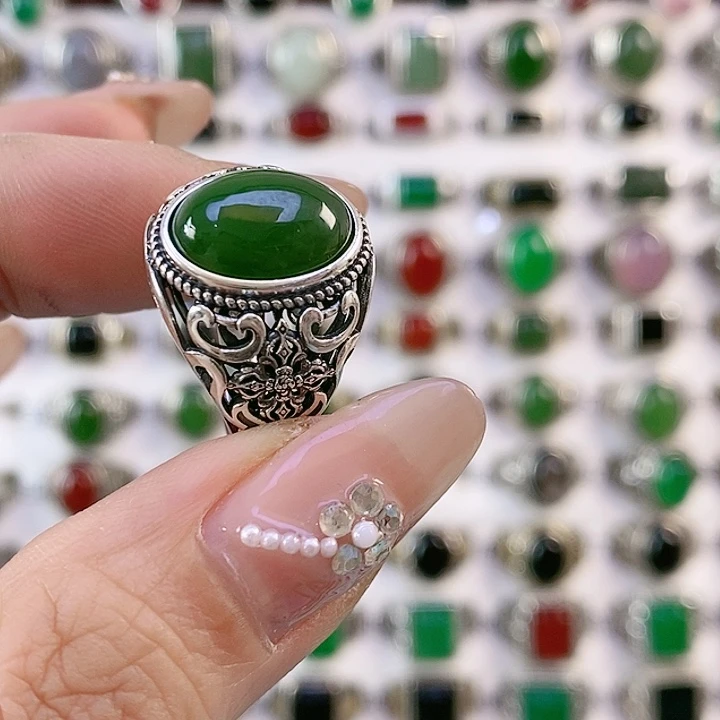 银S925镶嵌戒指和田玉玉***河