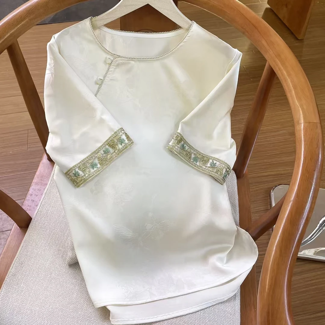 新中式时尚显瘦复古上衣国风气质百搭宽松短袖衬衫K6060