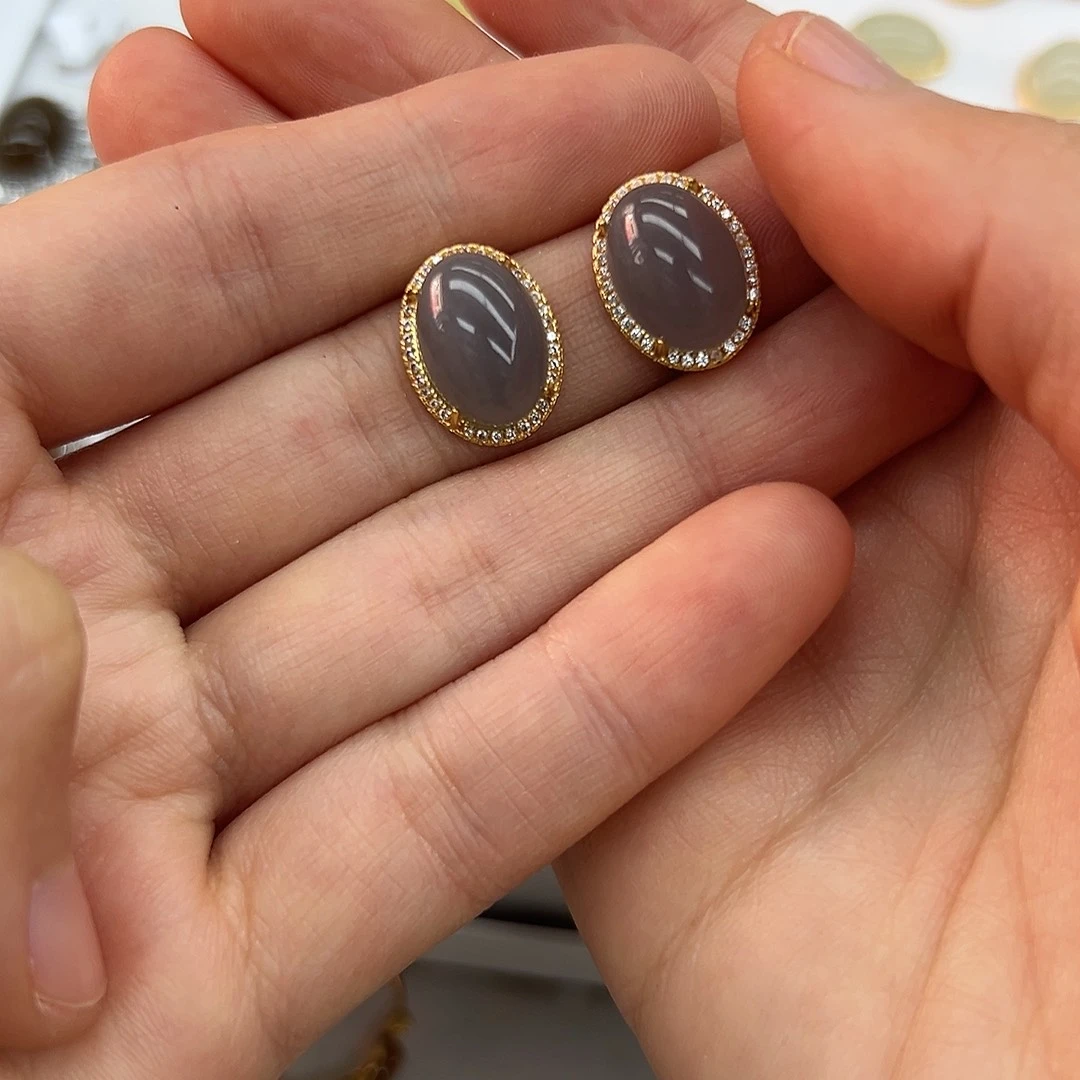 银S925镶嵌和田玉耳饰王*汐