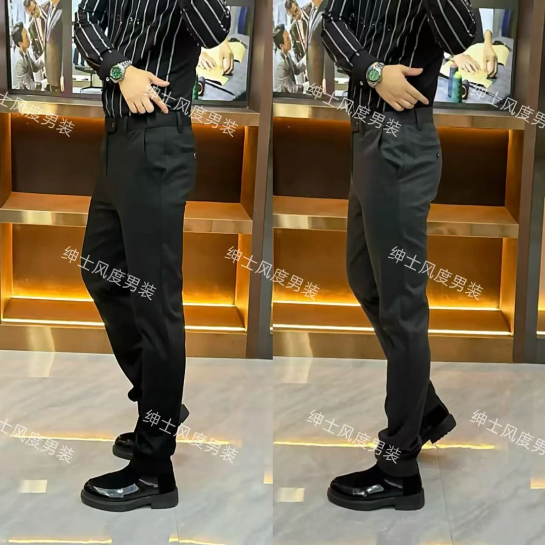绅士风高档男裤新款免烫修身百搭弹力腰头商务休闲西裤-88621