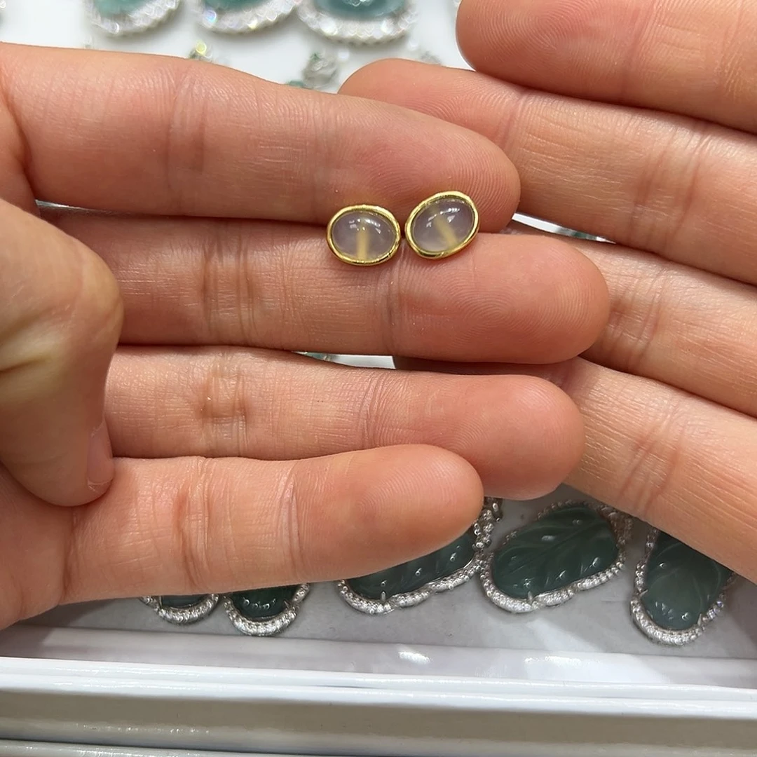 和田玉耳钉银S925镶嵌✨**?