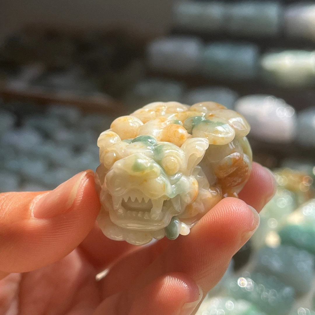 直播 天然A货翡翠飘黄貔貅吊坠男女款 玉貔貅项链皮丘皮球貔恘