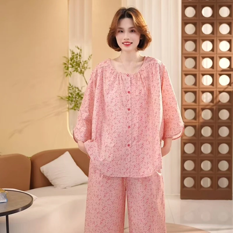 芙蓉世家【麦穗】春夏新品纯棉100舒适家居服套装可外穿