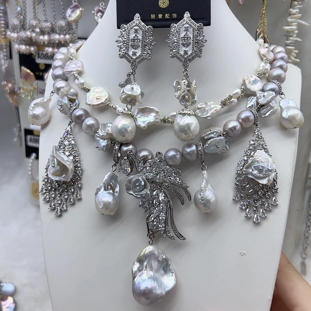 淡水珍珠银S925镶嵌耳饰