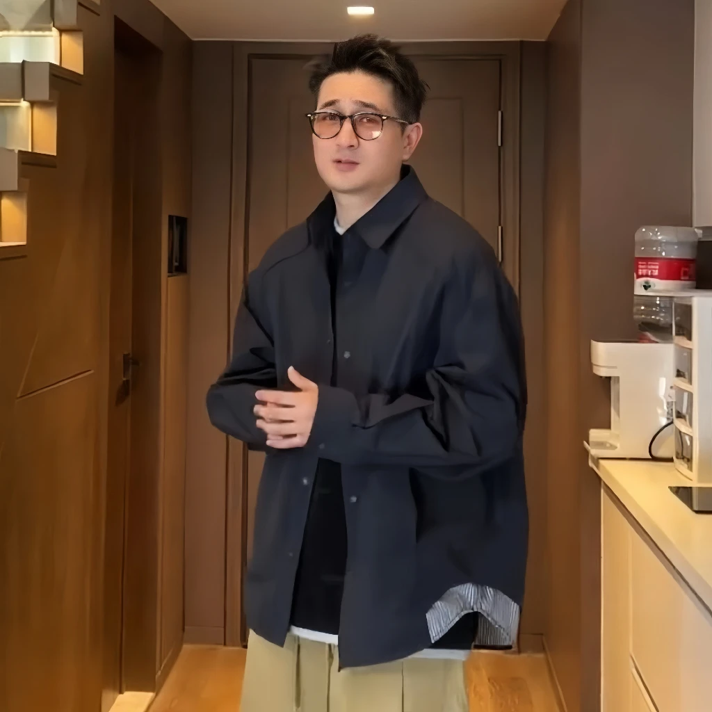 秋季爆款假两件条纹拼接衬衫男时尚潮流高级感痞帅百搭休闲夹克