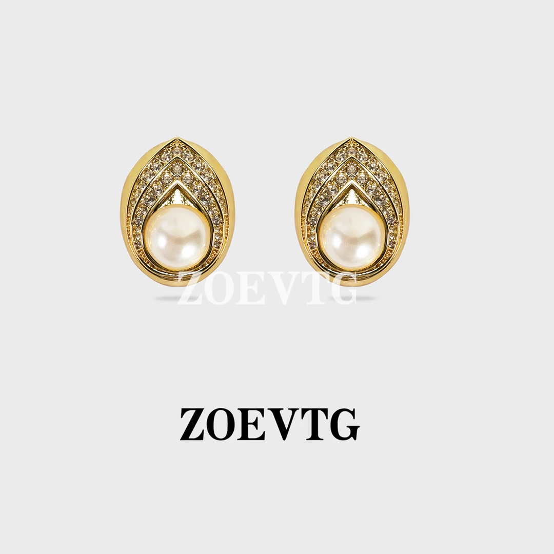 铜合金耳饰 镀K金 凤凰羽翎】中古vintage白色水滴耳钉耳夹1058