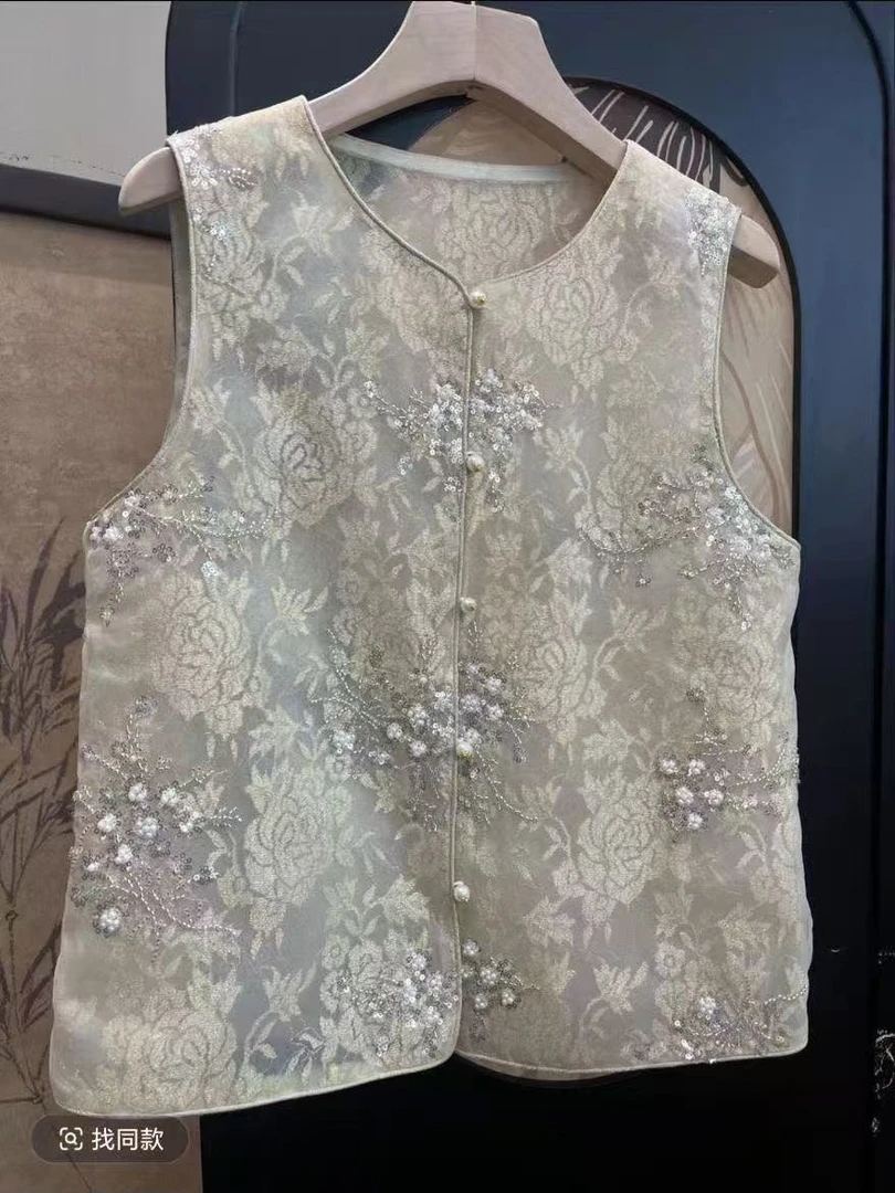 【荧菊】春夏2025新款国风马甲女装新中式圆领绣花气质薄款马夹外套