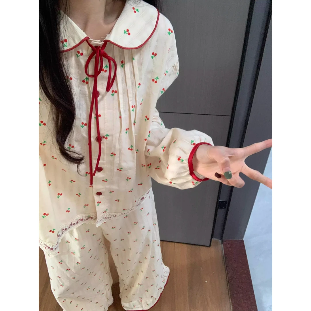 【DSYJ大睡衣家】甜美樱桃睡衣女早秋2025新款长袖家居服套装可外穿