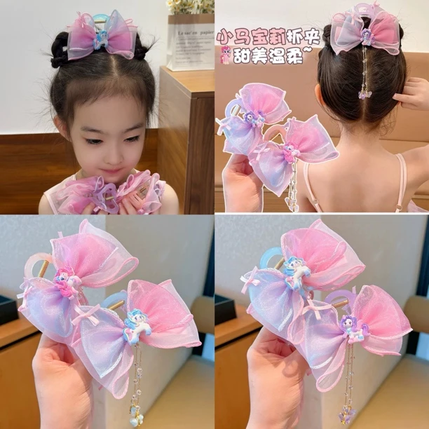 女童小马宝莉甜美网纱抓夹超仙流苏蝴蝶结发饰头饰新款发夹抓夹