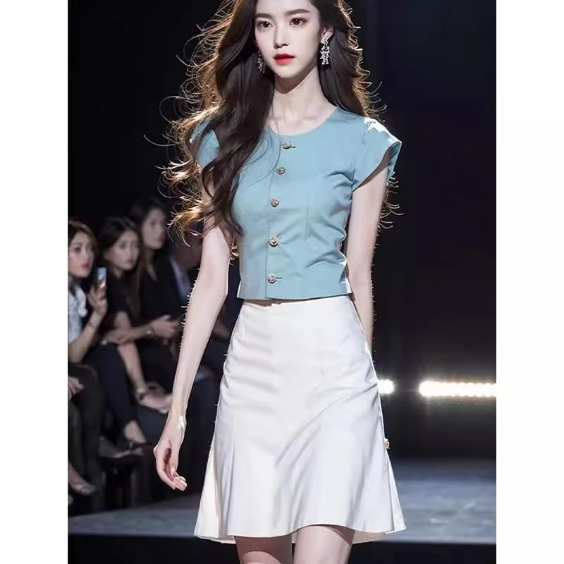 夏装搭配一整套盐系小香风时尚洋气穿搭小个子显高显瘦遮肉两件套