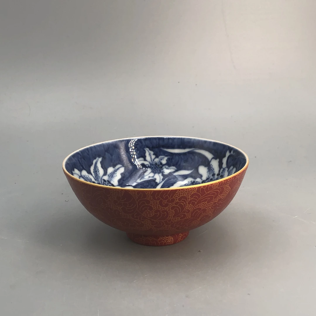 【景德】元煦 红地扒花内百合普洱杯 陶瓷 yxy0611