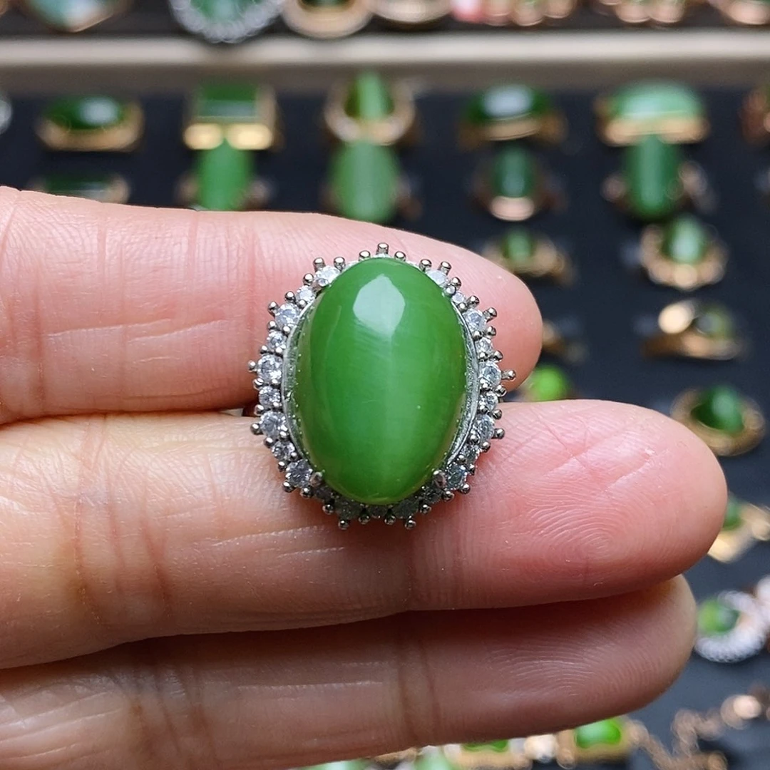 和田玉（碧玉）戒指银S925镶嵌