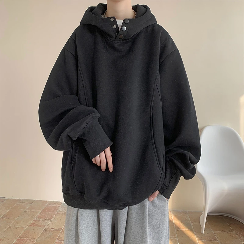 排扣设计重磅卫衣外套男2025春秋季宽松百搭长袖上衣潮流连帽卫衣