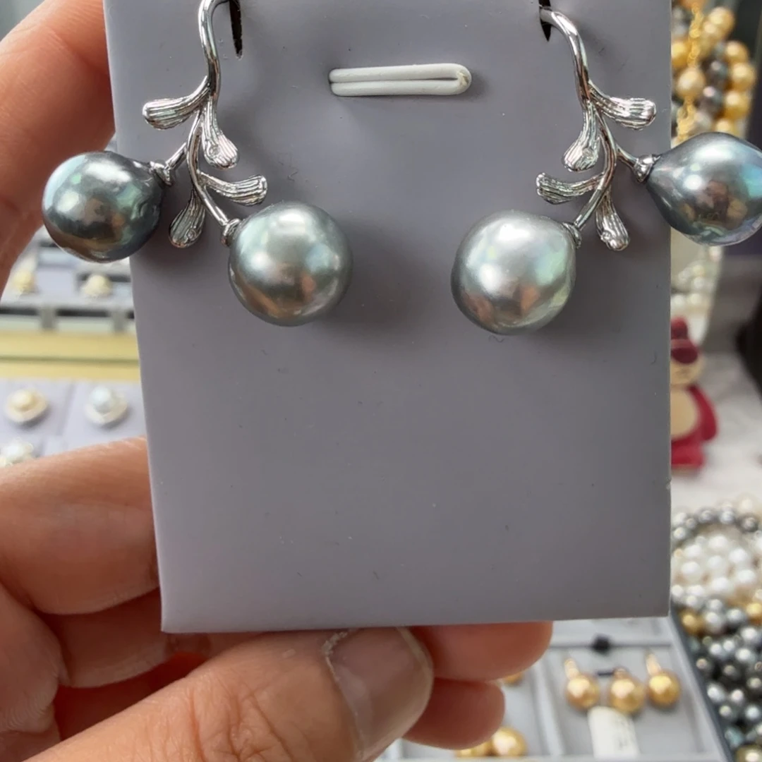 银S925镶嵌耳饰海水珍珠