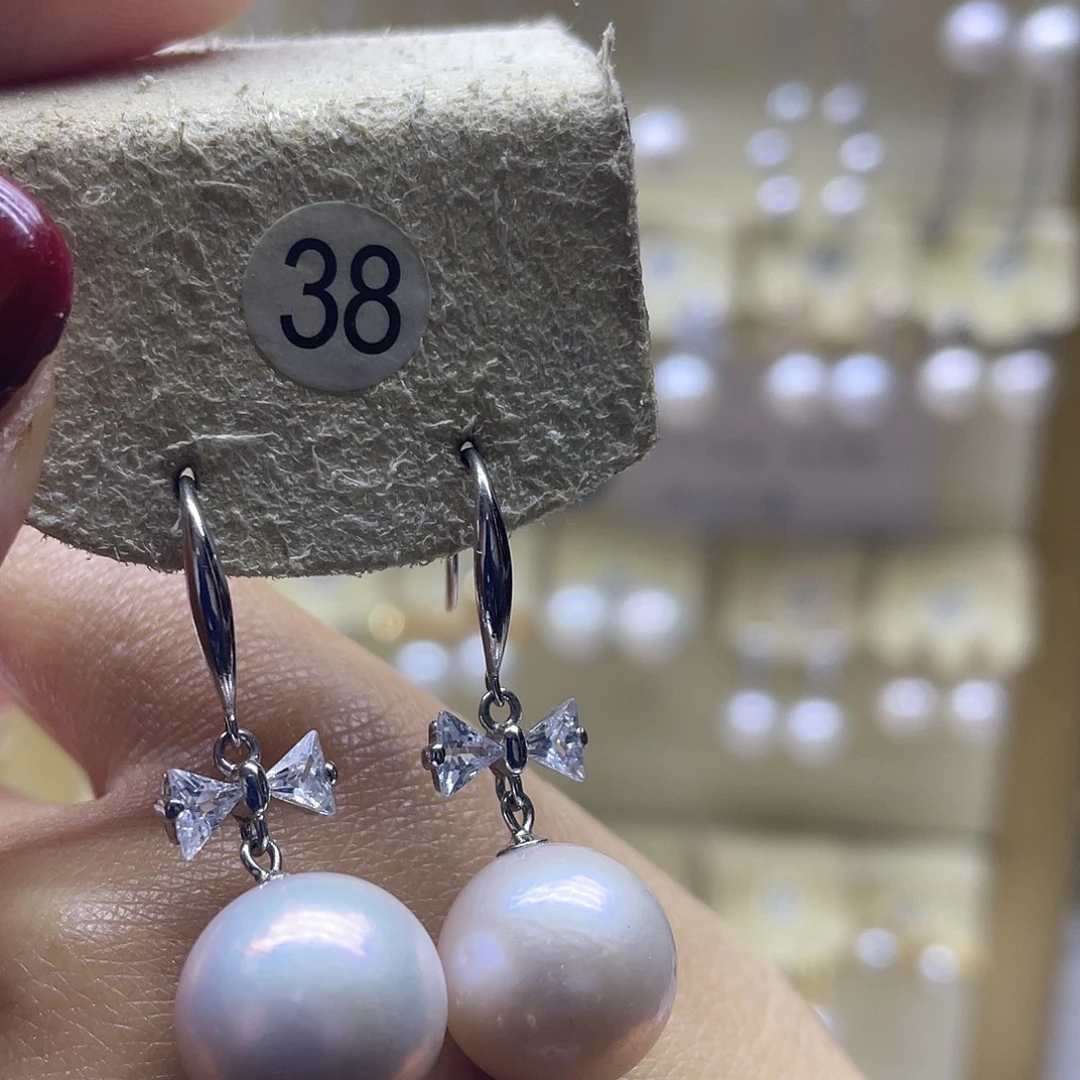 耳饰银S925镶嵌淡水珍珠