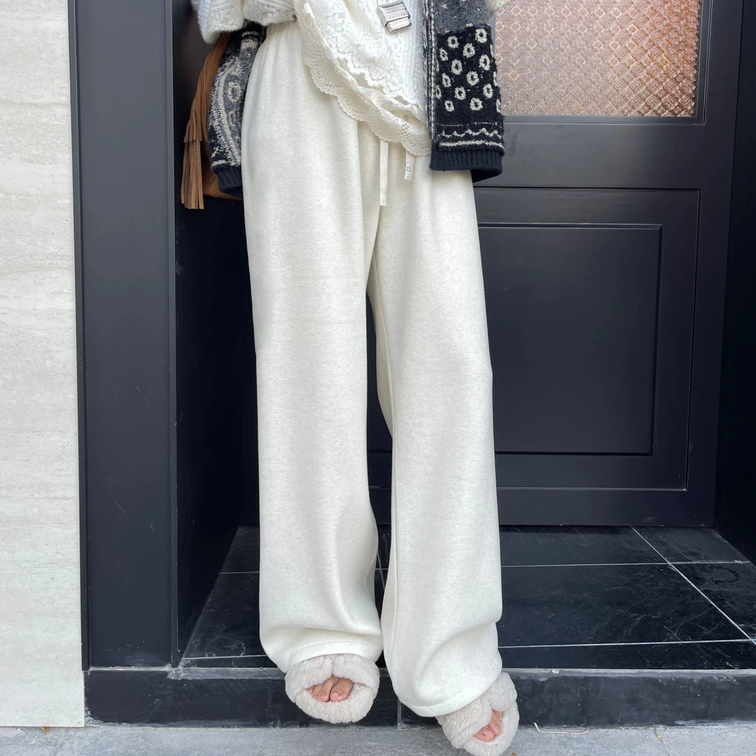 【椰蓉奶昔】舒适松紧腰加厚加绒毛巾棉显瘦直筒阔腿裤女休闲长裤