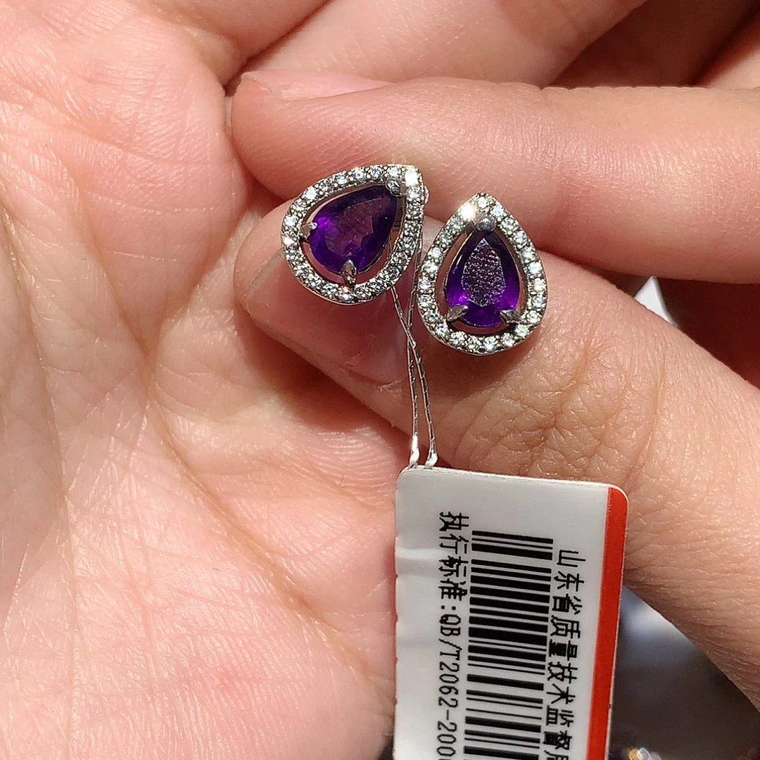 耳饰紫晶银S925镶嵌