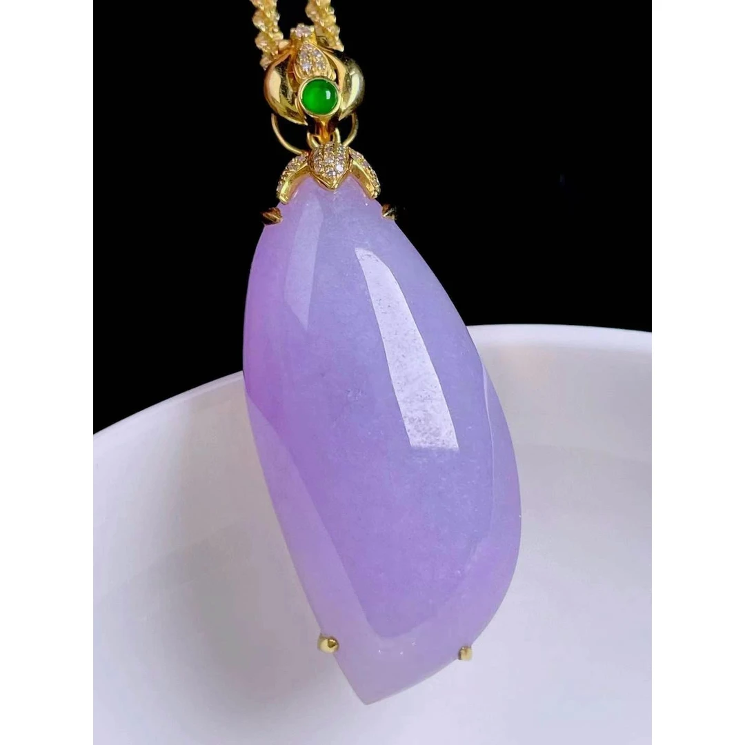 紫罗兰随行吊坠天然翡翠A货裸石：37.5*17.4mmws/CYX2.25气质紫色