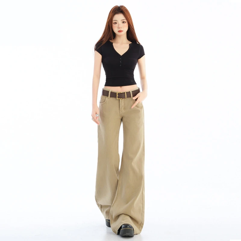 TXQ美式牛仔微喇裤女【单裤+加绒+运费险】2025新款低腰阔腿显瘦裤