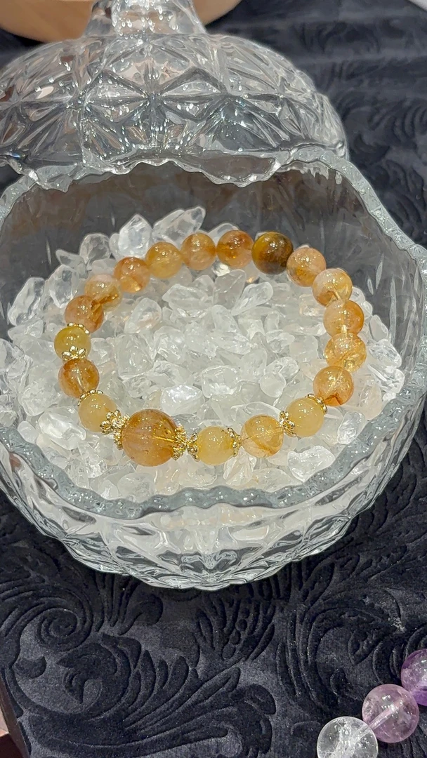 【富九州】天然黄塔晶金发晶虎眼石水晶女款手串单圈2025新款H501