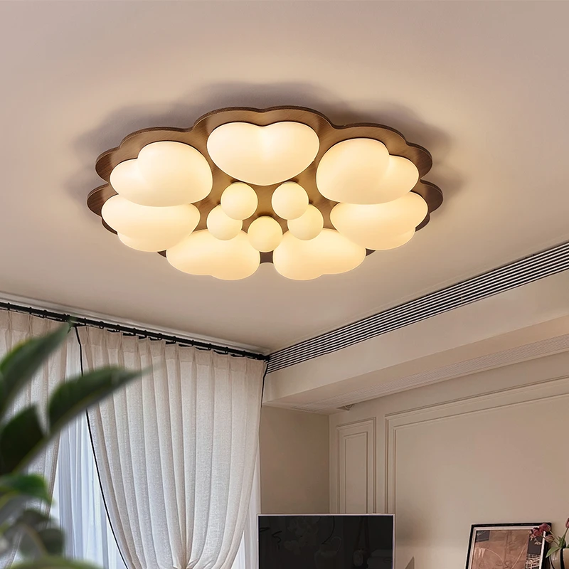 客厅 卧室过道灯吸顶灯美式复古花朵胡桃木色中古诧寂风房间灯具