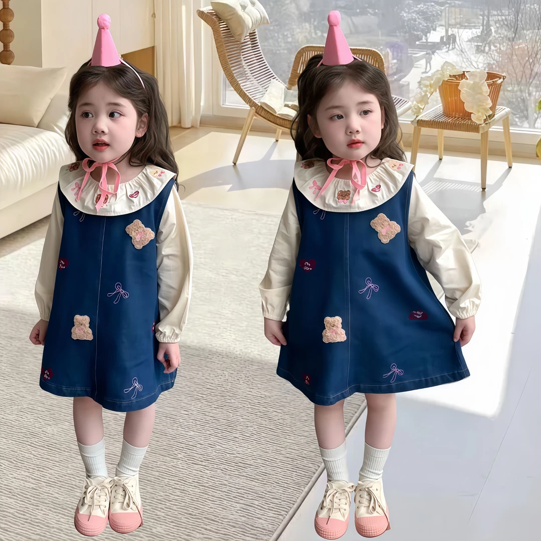 牛仔裙两件套女宝宝春季娃娃领2025新款小女孩甜美洋气背心连衣裙