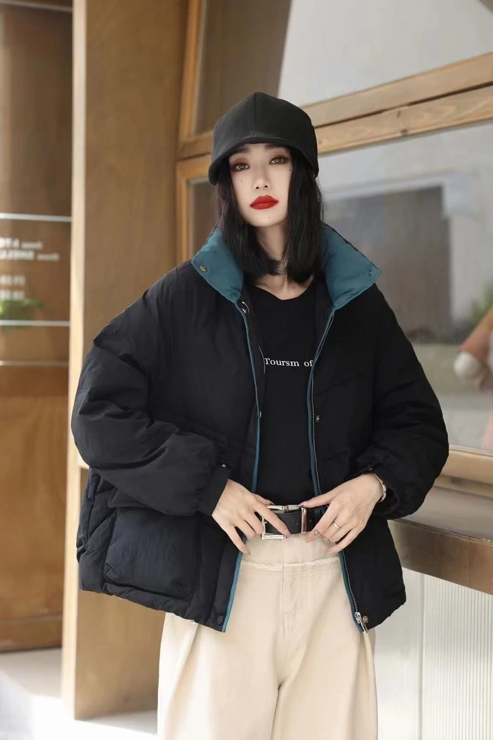 高品质拼色领短款羽绒服3308