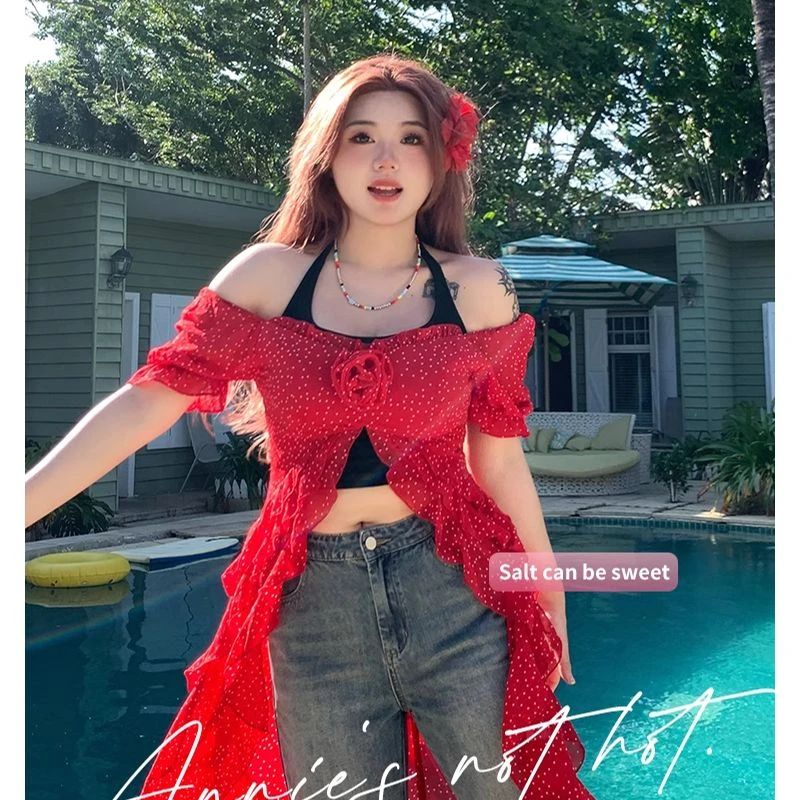 安妮不火度假风夏季新款微胖挂脖吊带A241B0002