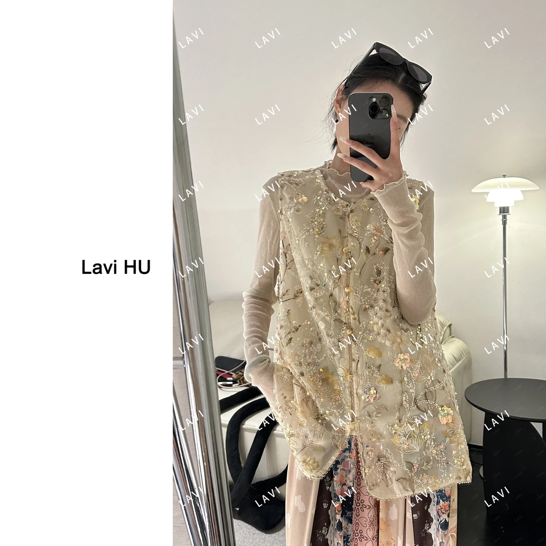 【不可机洗】醉千枝 重工刺绣轻奢时尚新中式蕾丝马甲LW3256