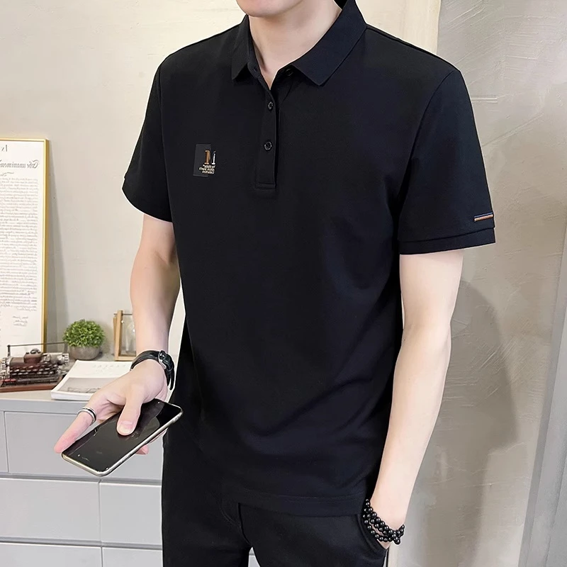 高级感男装夏季新款冰丝刺绣商务polo衫男时尚翻领休闲短袖男t桖