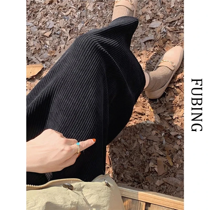 加绒半身裙女春秋冬款加厚雪尼尔高腰中长裙黑色大码遮肉灯芯绒裙