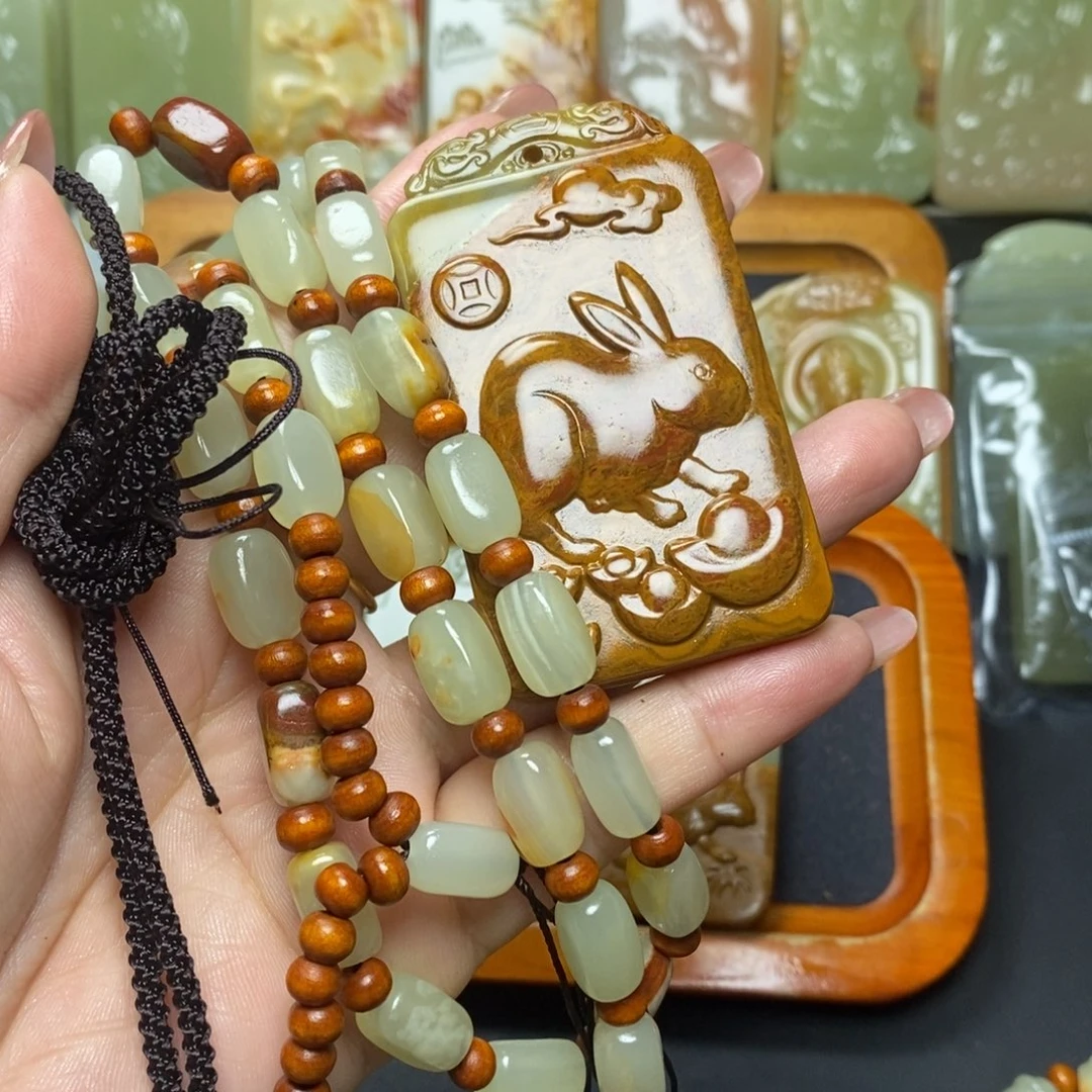 盆景石方解石生肖兔