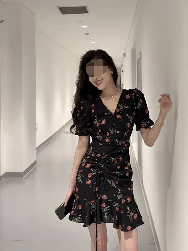 【短款】大码微胖MM穿搭法式复古遮肚藏肉碎花短裙10226