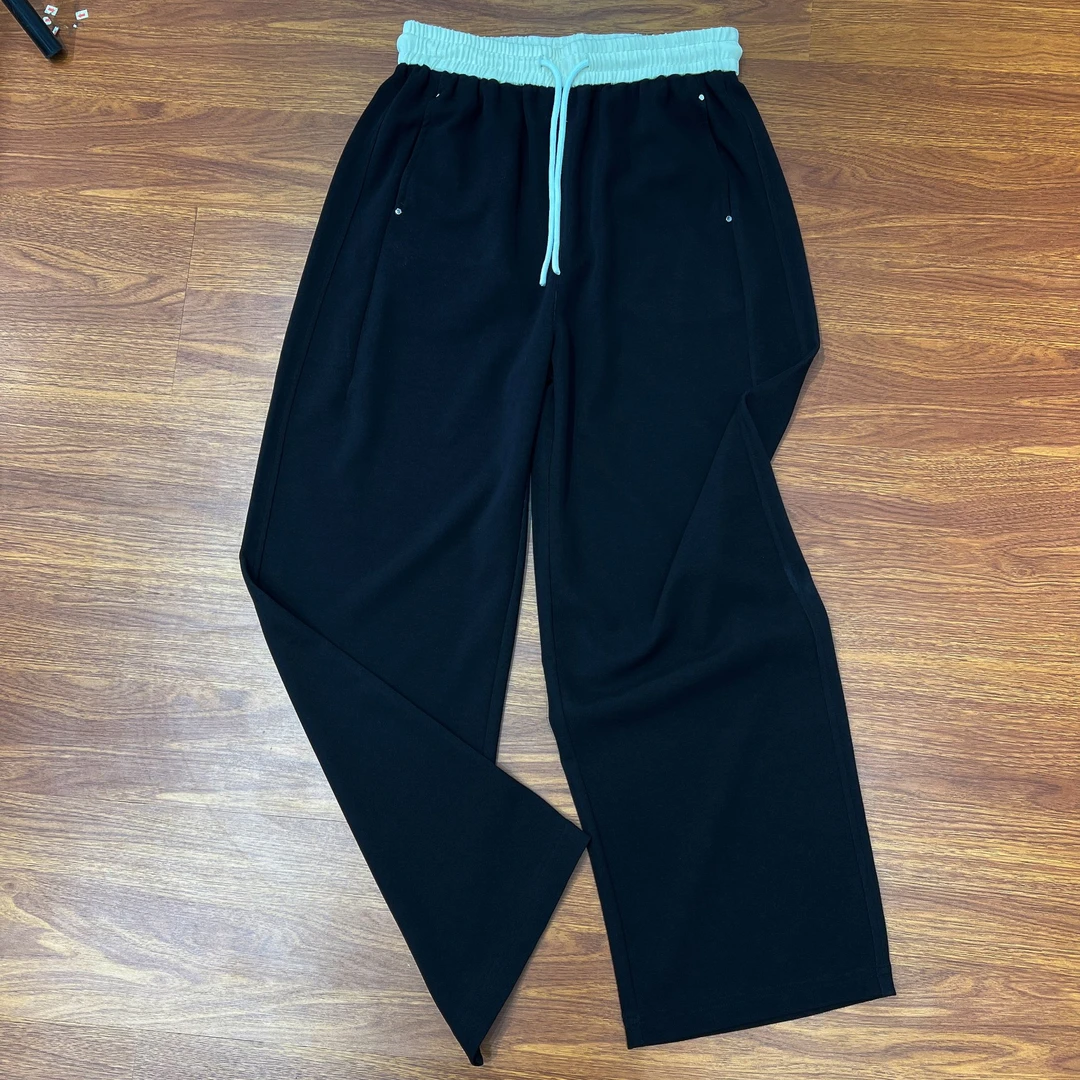 必魅-2025春夏港风撞色设计感拼接卫裤休闲长裤香蕉弯刀裤71577